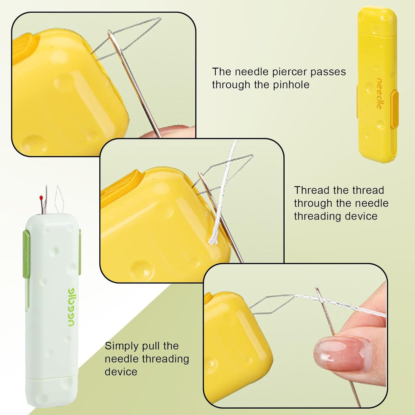 sanzkjic Upgraded 3-in-1 Automatic Threader Seam Ripper with Needle Storage, Multi-Function Quilting Sewing Accessories, Hand Sewing Threader for Embroidery & Quick Repairs (2PCS -Green,Yellow)