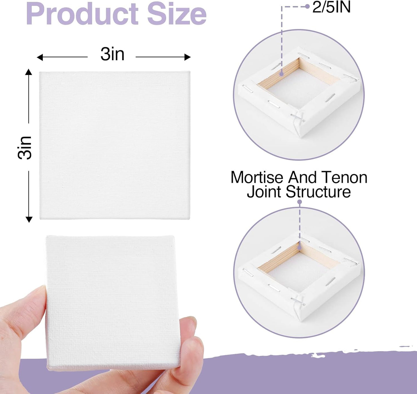 ESRICH Mini Canvases for Painting, Canvas in Bulk 32Pack, 3x3In, 2/5In Profile Small Square Canvas, Blank Canvases are Great for School Projects and Kids Birthday Parties, Home Decor Project.