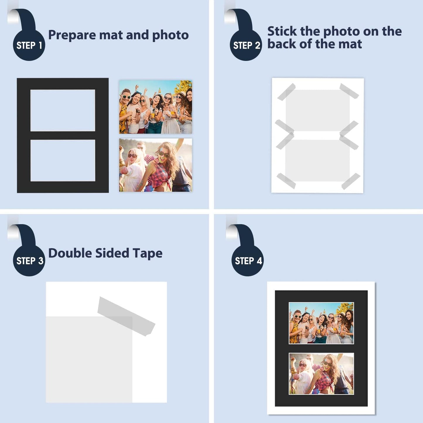 Mat Board Center, Pack of 5, Photo Picture Mats - Acid Free, 4-ply Thickness, White Core - for Pictures, Photos, Framing (8x10 for 2-4x6 White)