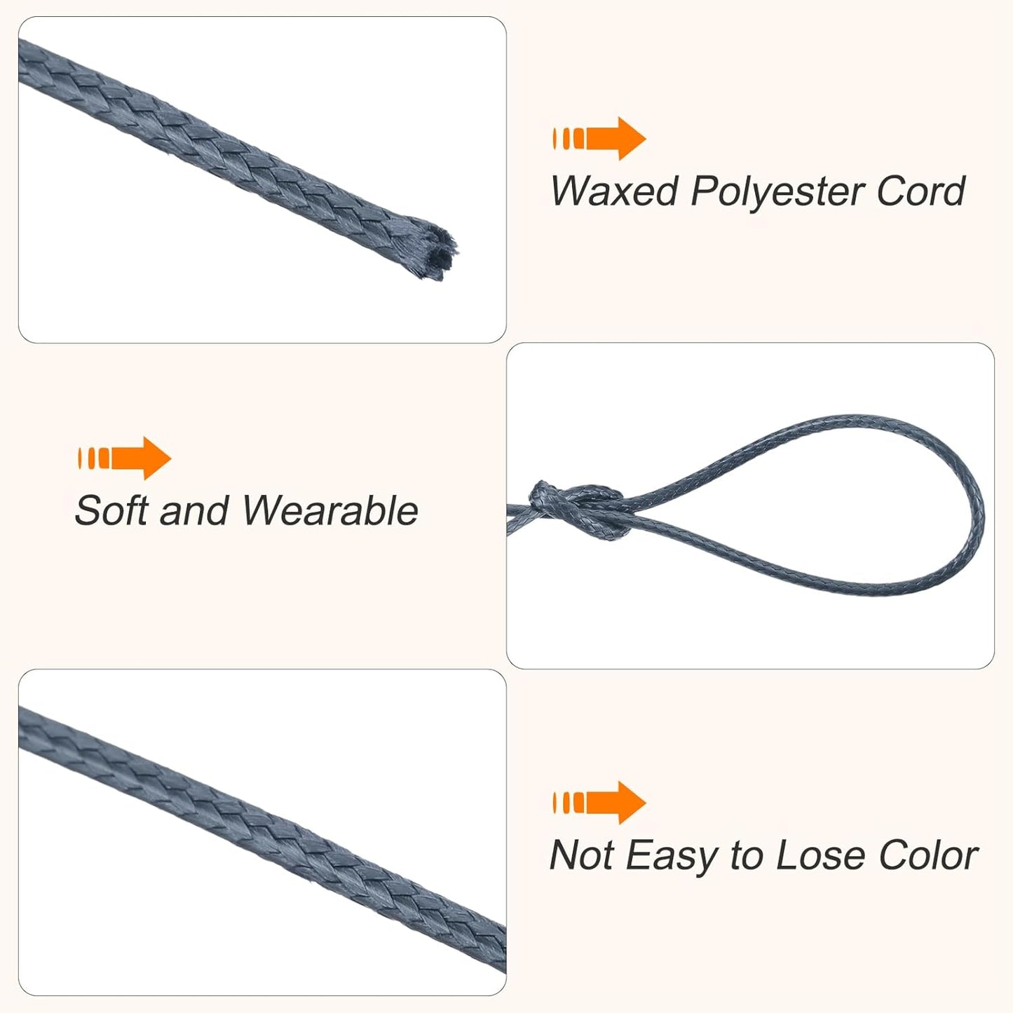 MECCANIXITY Waxed Cord 1.5mm Waxed Polyester Cord 175 Yard Wax String for Bracelet Making,Necklaces, Beading,Jewelry Making and DIY Crafts(Dark Grey), 0.06 inch-Dia