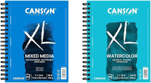 Canson XL Series Mixed Media Pad 60 Sheets with Watercolor Paper Pad 30 Sheets, 7x10 inches