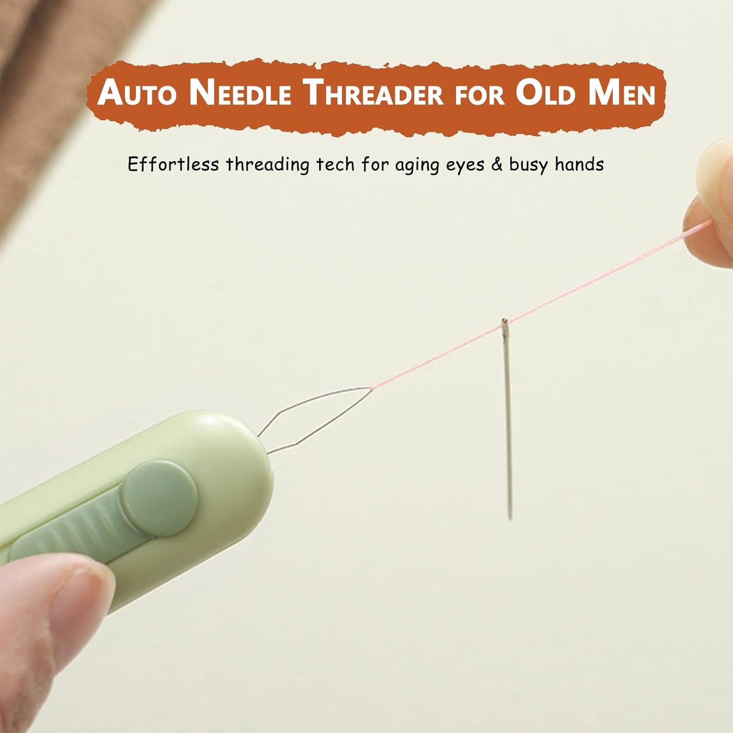 Automatic Needle Threader 3-in-1 Hand Sewing Kit with 2 Sewing Needles for Embroidery, Quilting, Denim & Clothing Repair (Yellow)