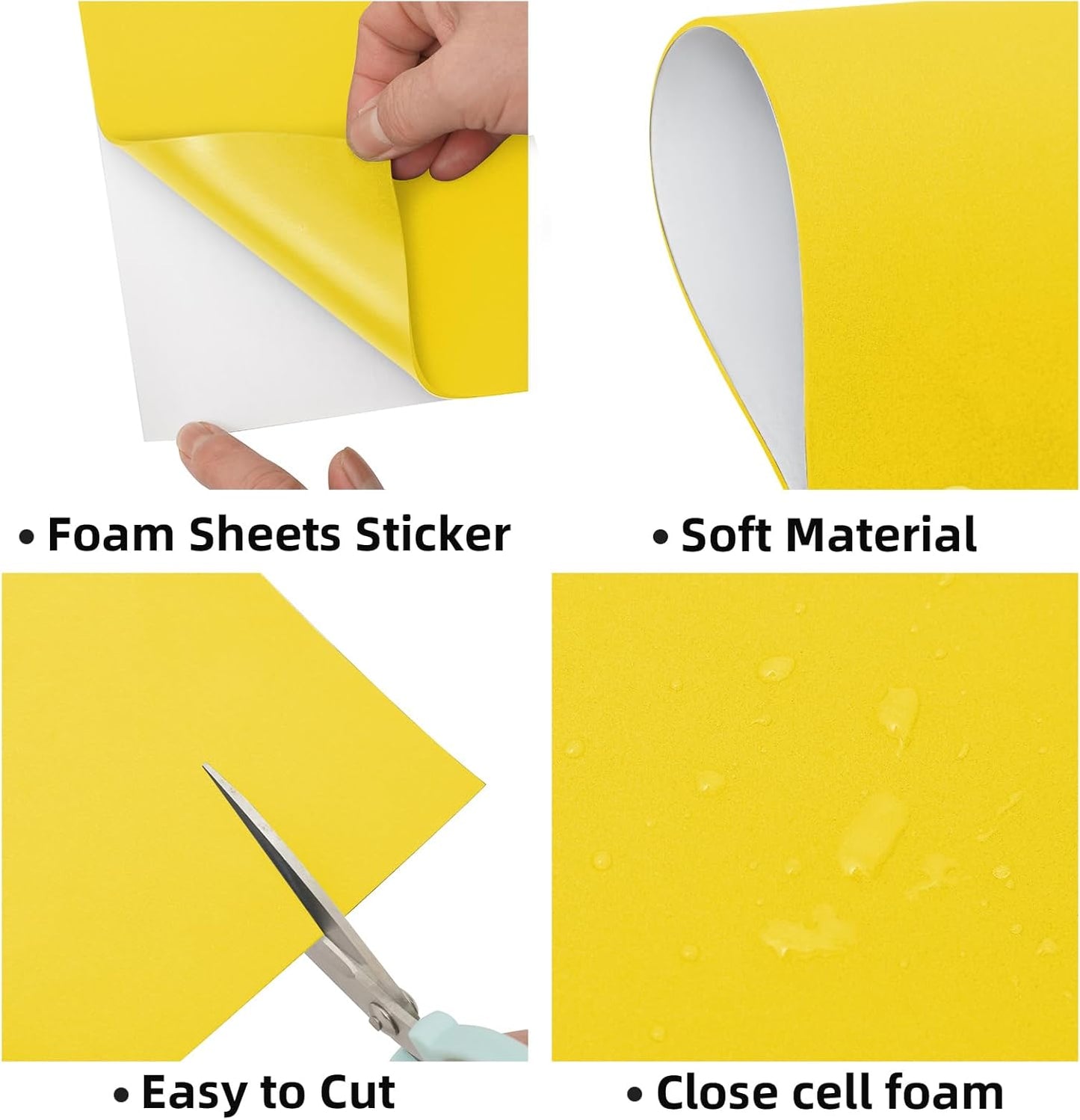 MEARCOOH Self Adhesive Foam Sheets, Yellow 9x12 Inch 2mm Sticky Eva Foam Paper for Crafts Cardmaking Photo Frames Classroom Scrapbooking Christmas Crafts (Yellow 10 Sheets)