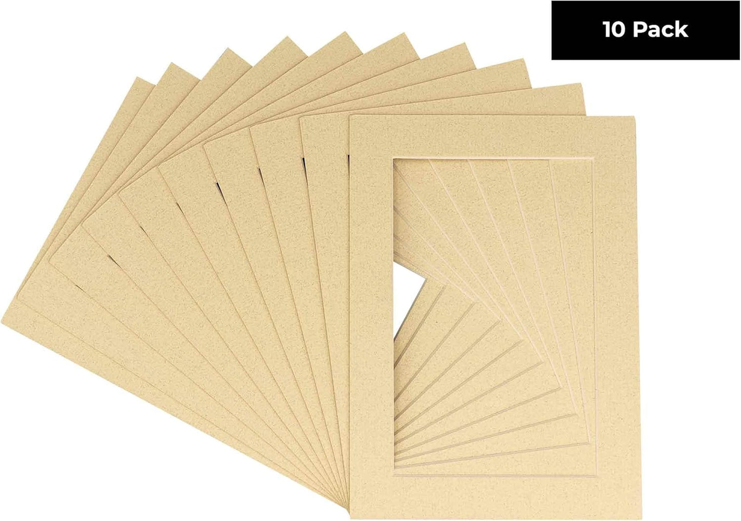 Pack of Ten Acid Free 8.5x11 Mats Bevel Cut for 7x9 Photos - Tan Precut Matboards With Backing Boards and Self Seal Photo Mat Bags For Pictures, Photos, Framing - 4-ply Thickness