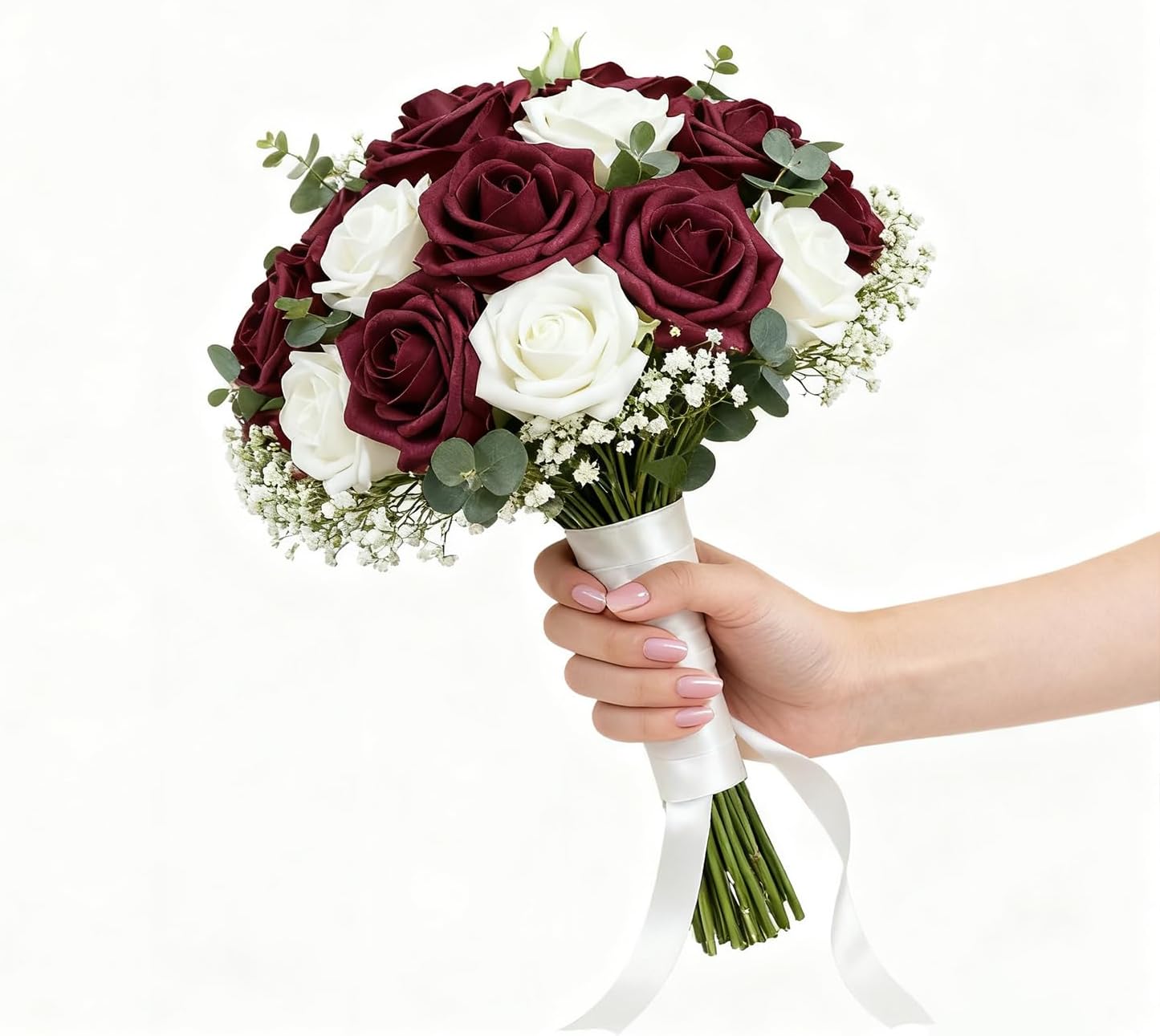 Artificial Flowers Foam Fake Roses 25pcs Dark Red Roses with Stems for Home Decor DIY Wedding Bouquets Party Bridal Shower Centerpieces Faux Flower Arrangements Tables Decorations