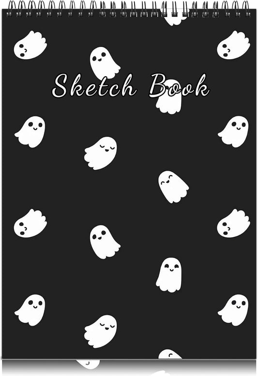 Cabreche Sketch Book Top Spiral Bound Sketch Pad, 9 x 12 inch,100GSM Thick Paper,50 Sheets 100 Pages,Art Sketchbook Artistic Aesthetic Writing Drawing Paper for Girls Women Cool Little Specter-Black