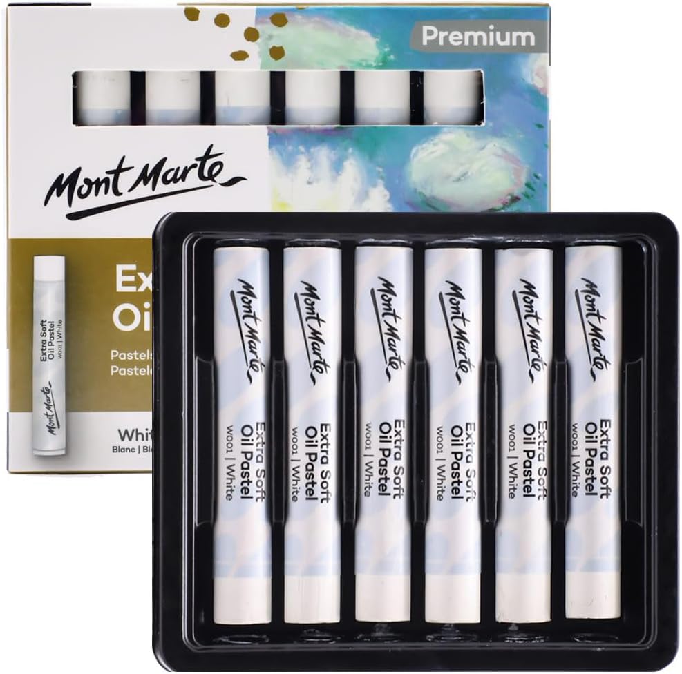 Mont Marte Extra Soft Oil Pastels White Premium 6pc, Assorted Natural Oil Pastel Colors, Vibrant, Buttery, Versatile Art Pastels for Blending, layering & Shading, Coloring and Sketching