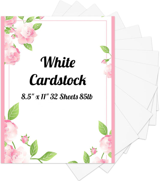 White Cardstock 8.5" x 11", 32 Sheets (85lb/230gsm) Heavy Weight Thick Loose Drawing Paper Cover Card Stock for Printer, Invitations, Drawing, Scrapbooking, Art School Supplies, DIY Cards
