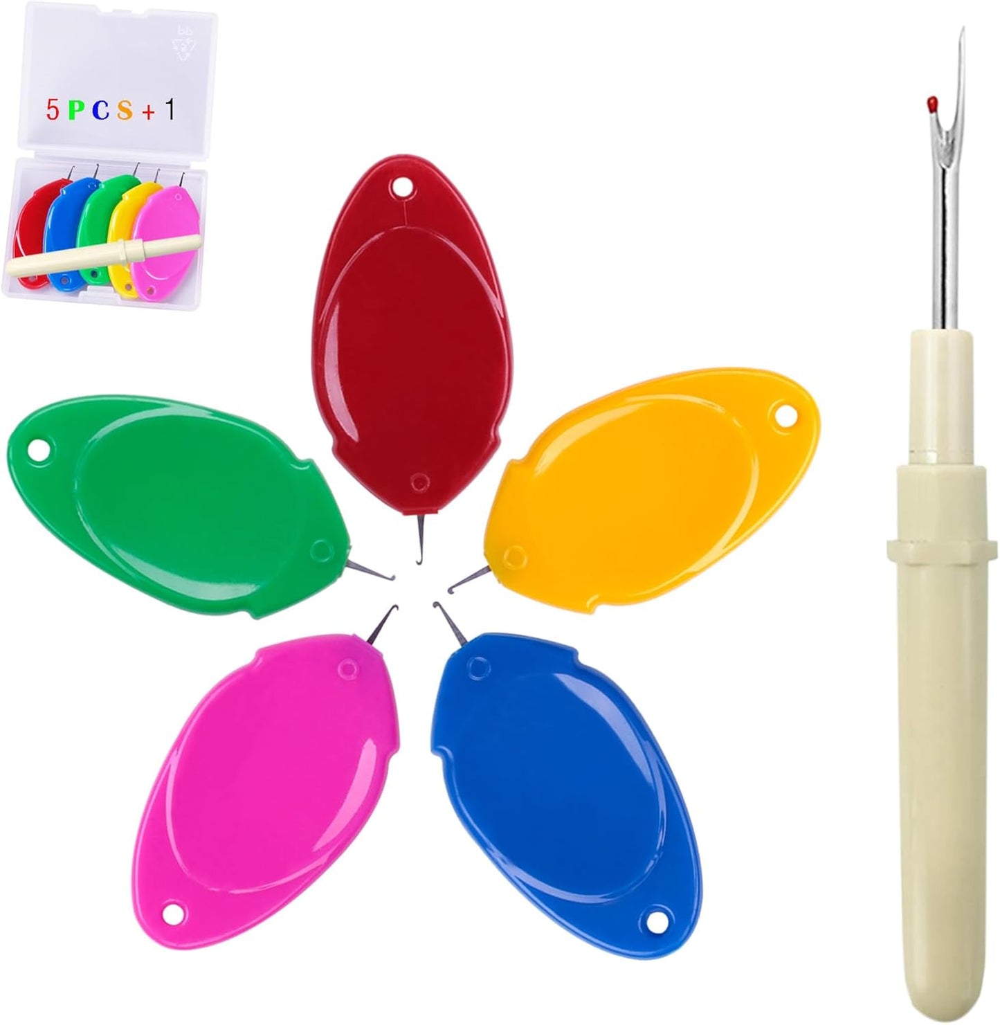 meeggrace Needle Threader, Small Needle Eye Threader Tool, Easy Threader for Machine and Hand Sewing, Fast and Precise Threading, Ideal for Needlework, with Transparent Box, 5 Colors in A Box(10PCS)