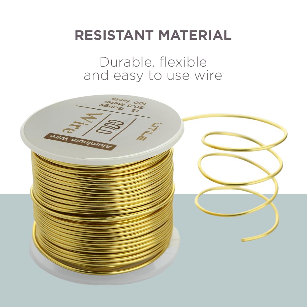 UTILE Armature Aluminum Wire 100 ft 15 Gauge 1.8 mm Anodized Craft Bendable Wire – Sculpting Metal Gold for Bonsai Trees, Clay, Crafts, Plants, Gardening, Beading and Jewelry Making (Gold)