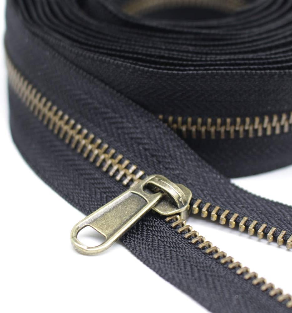 YaHoGa #5 Metal Zippers by The Yard Bulk 4 Yards + 10 pcs Sliders for Bags DIY Sewing Tailor Crafts (Anti-Brass Teeth)