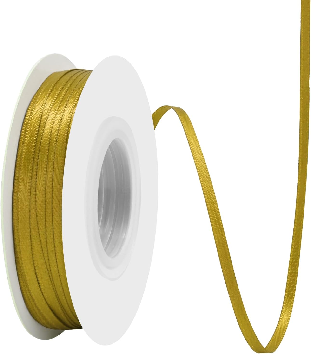 Gold Satin Ribbon 1/8" X 50 Yards Solid Color Double Faced Ribbons Perfect for Crafts Wedding Decor Bow Making Arts Sewing and More