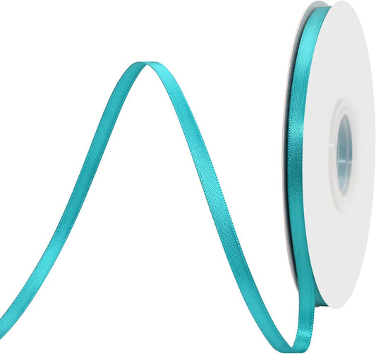 Turquoise Satin Ribbon 1/4 Inch X 50 Yards Solid Color Double Faced Ribbons Perfect for Crafts Wedding Decor Bow Making Arts Sewing and More