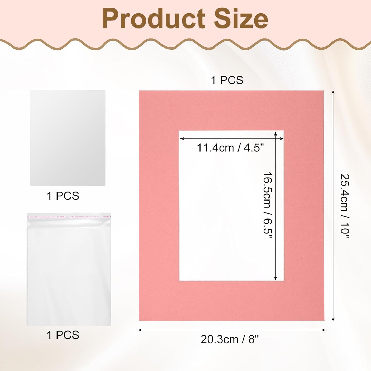 uxcell Picture Mats, 8 x 10 Mat Board Center for 5 x 7 Pictures Acid Free White Core Bevel Cut Frame Mattes with Backing for Display Art Measuring, Pink