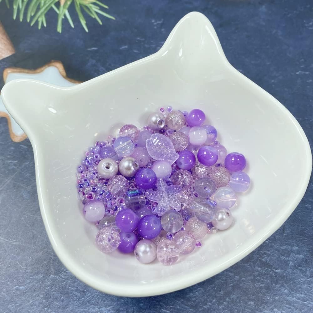 Assorted Glass Resin Beads Multi Size Colors Smooth Cracked Gravel Millet Spacer Beads for Bracelets Necklace Earring DIY Jewelry Making Craft(Lilac Violet Series)