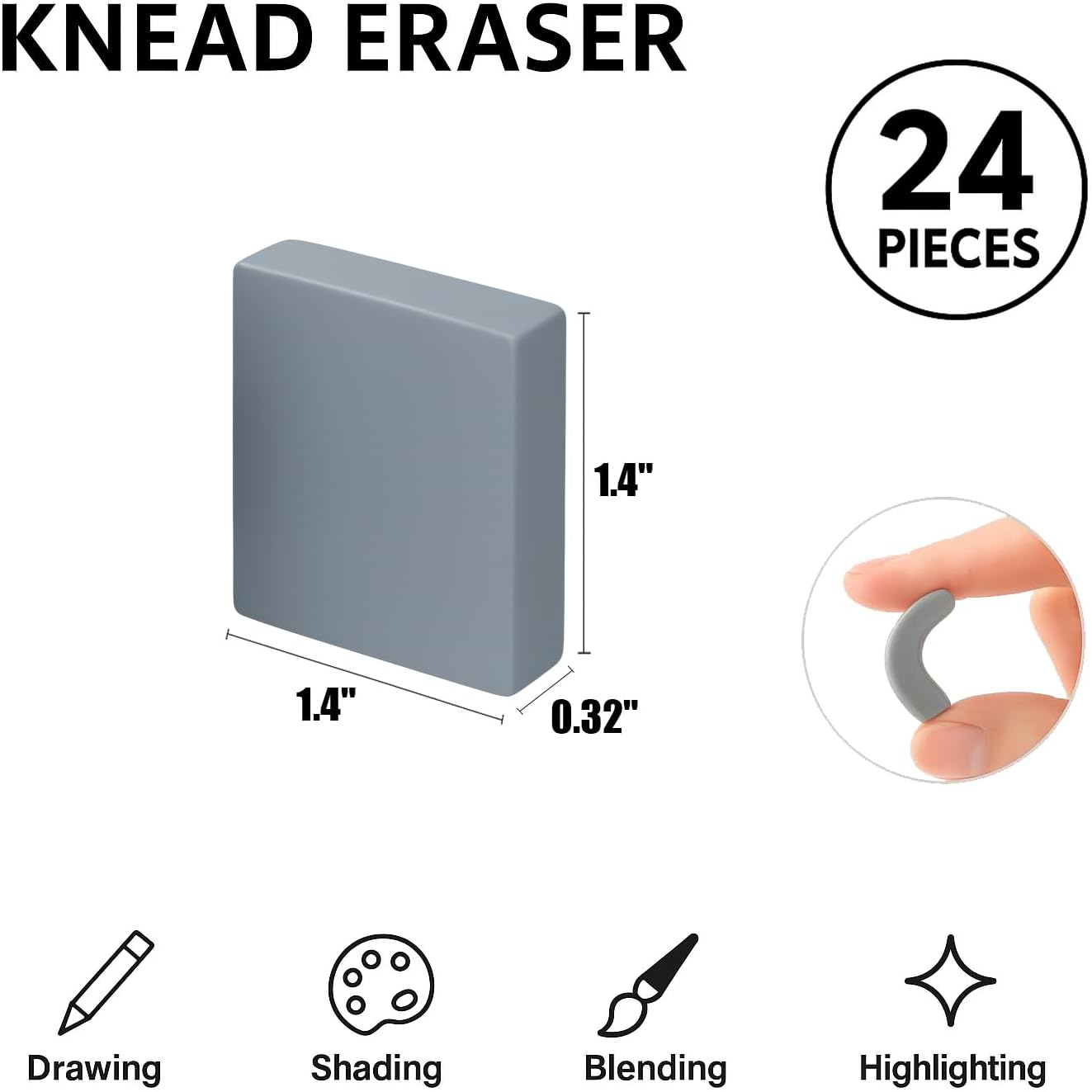 Kneaded Erasers, 24 Pack – Grey, Moldable & Kneadable Art Erasers for Drawing, Sketching, & Artist Use, Perfect for Artists, Drawings, & Crafting