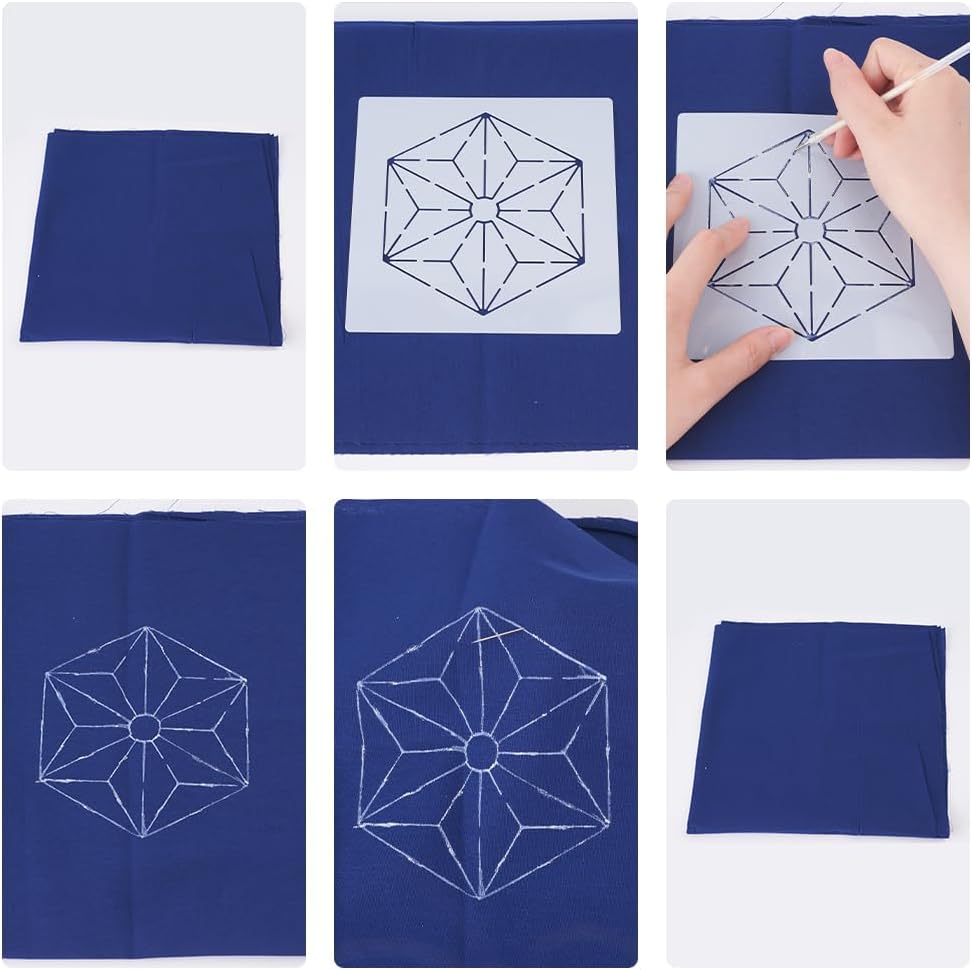FREEBLOSS 12Pcs Sashiko Stencils Sashiko Embroidery PET Template Drawing Line Template for Hand Quilting Sashiko Patterns Templates Embroidery Stencils 5.5 * 5.5''