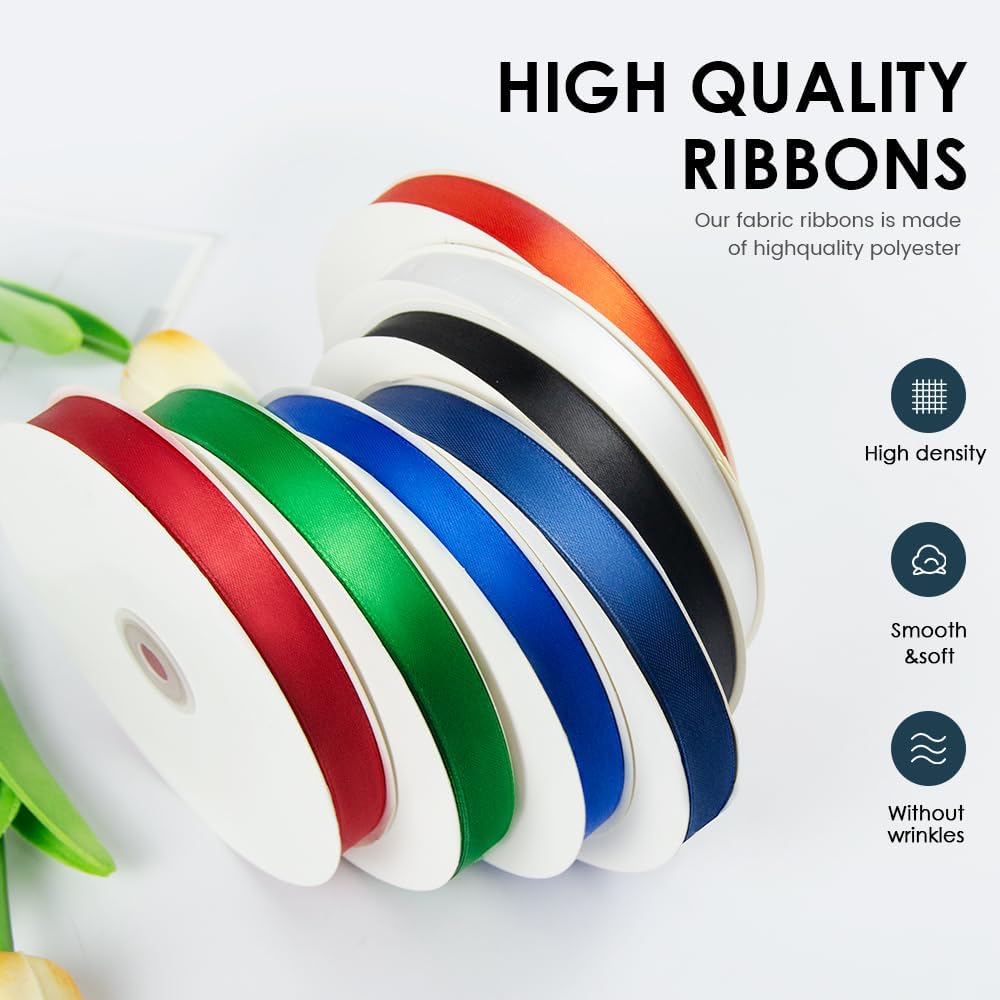 3/8" Wide x 100 Yards Single Face Polyester Satin Ribbon, Satin Ribbon for Crafts, Gift, Hair Bows, Wedding Party Decoration, Bow Making & Other Projects (Golden)