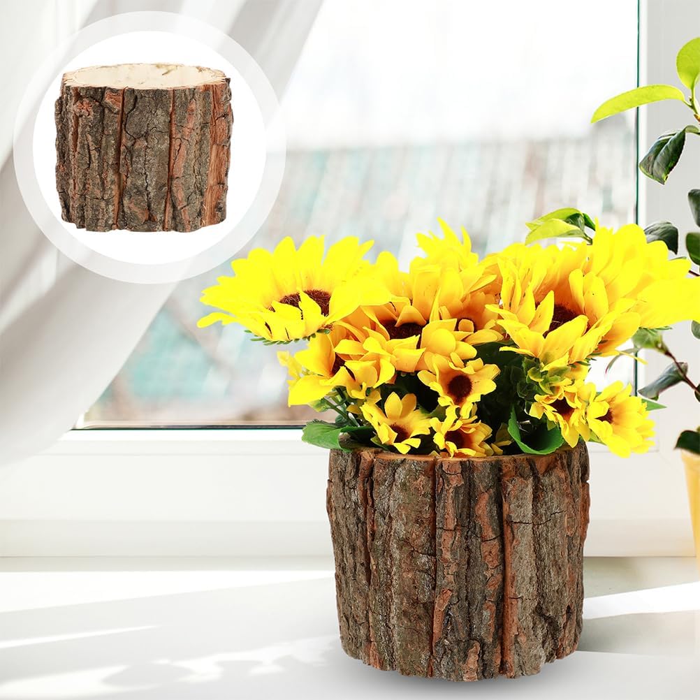 ARTIBETTER Bark Planter Pot 2pcs Wood Bark Pot Natural Log Succulent Planter Pots for Indoor Plants Rustic Tree Stump Plant Pot Farmhouse Bucket for Home Art Decor