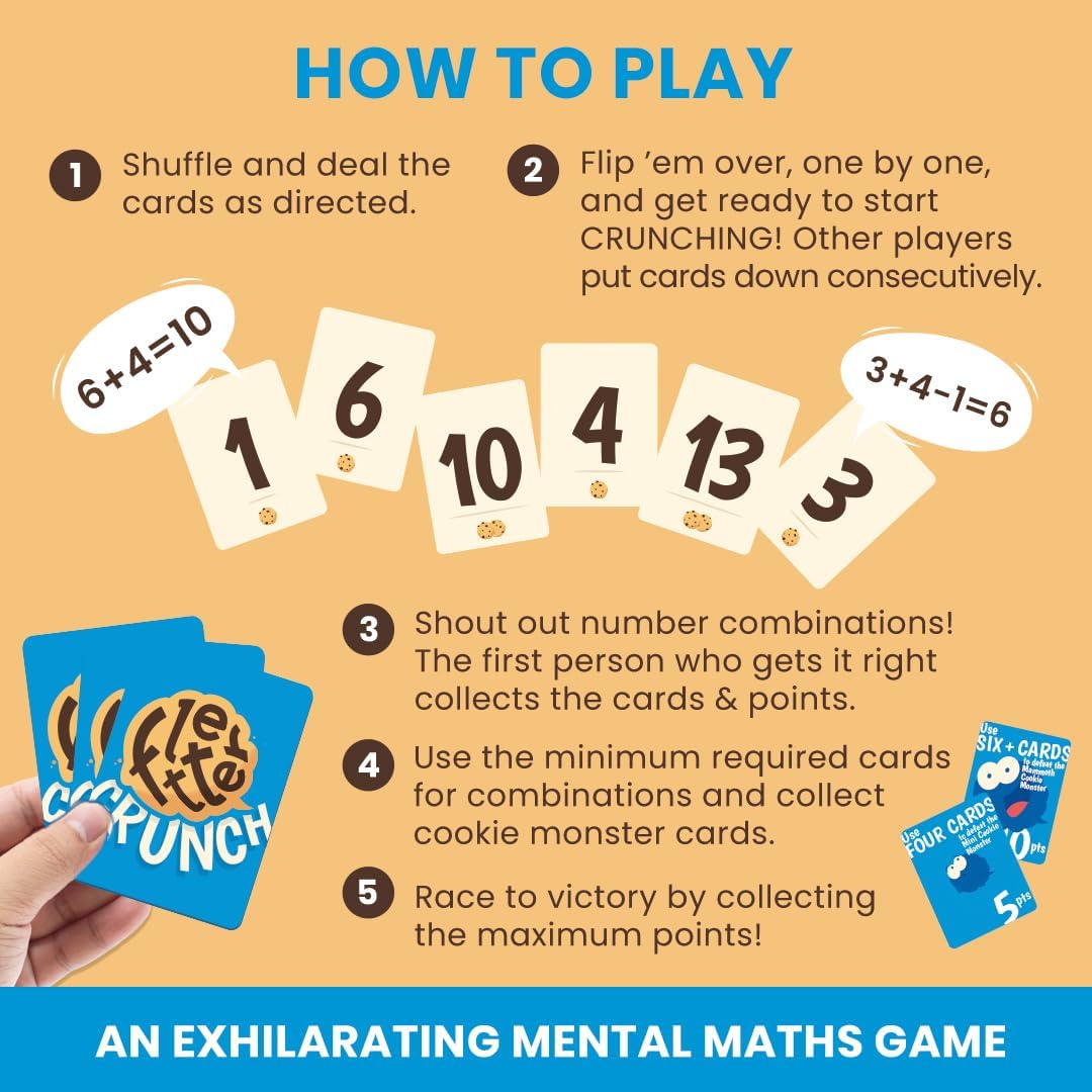 Card Game - Fletter Crunch, Educational Card Games for Kids, Fast-paced Fun for Family Game Night, Mental Math, Addition & Subtraction, Gifts for Kids Ages 8, 9, 10 Years