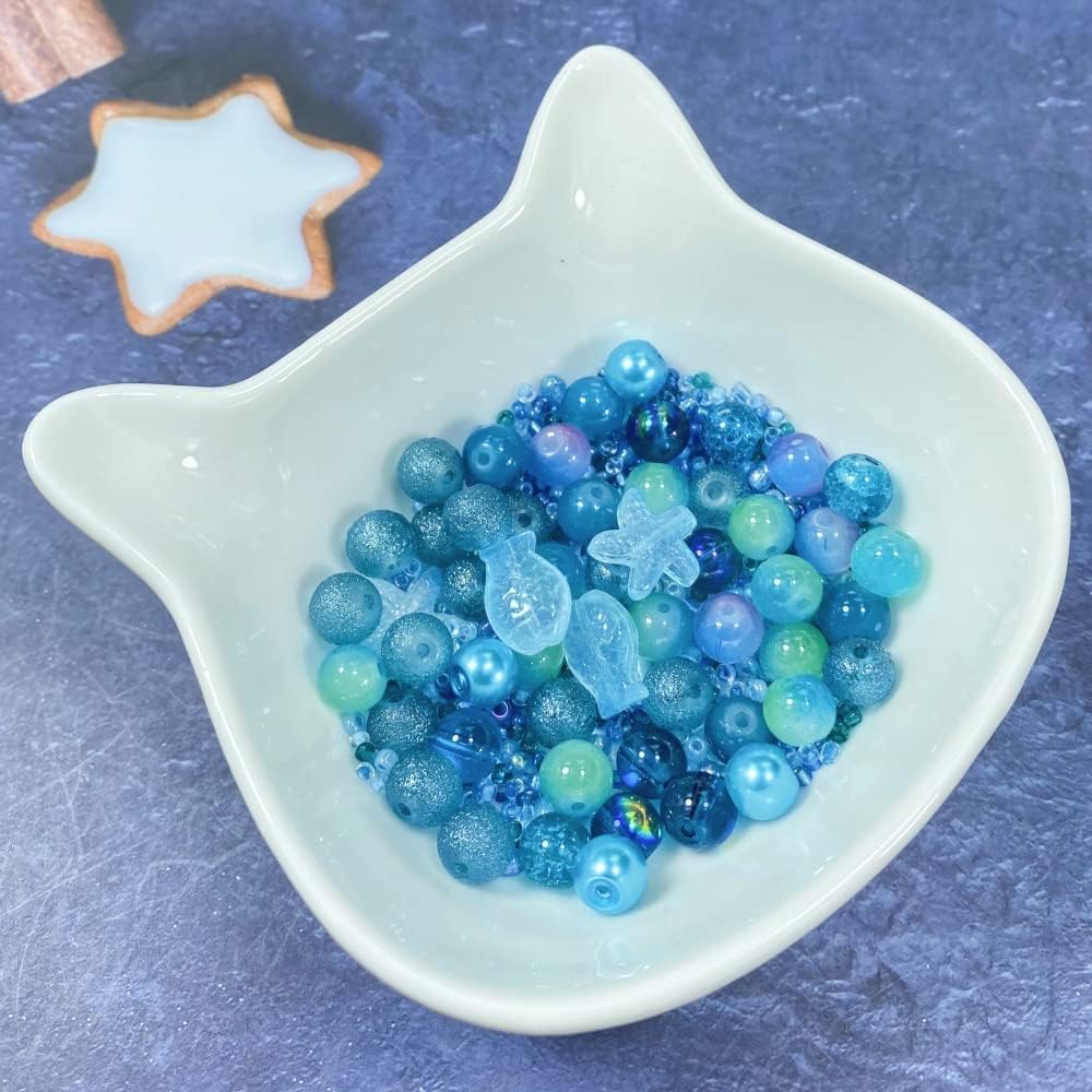 Assorted Glass Resin Beads Multi Size Colors Smooth Cracked Gravel Millet Spacer Beads for Bracelets Necklace Earring DIY Jewelry Making Craft(Starry Sky Blue Series)