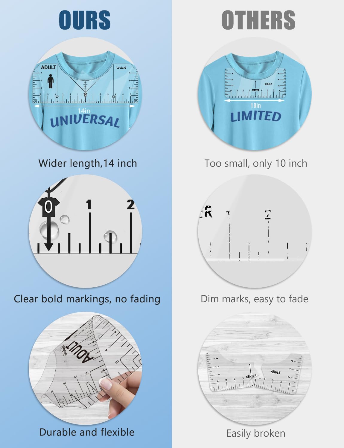 Vowlove T-Shirt Ruler Guide Alignment Tool to Center Designs, All Size Tshirt Measurement Tool for Heat Press Accessories, Left Chest Logo, DTF, Sublimation Blanks, Heat Transfer Vinyl HTV