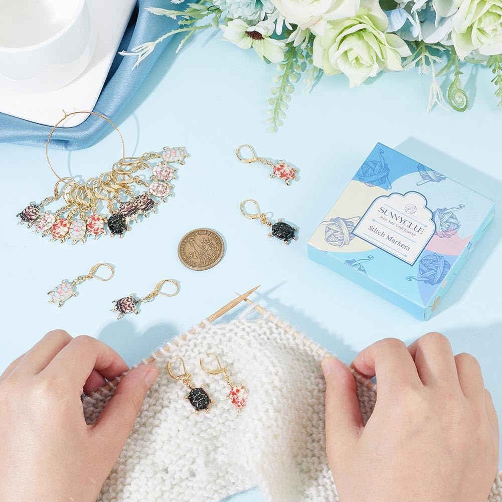 SUNNYCLUE 1 Box 20Pcs Stitch Marker Charms Locking Stitch Marker Metal Clip on Removable Lobster Clasps Leverback Stitch Markers for Knitting Weaving Sewing Needleworks Women DIY Crafts Gift Supplies