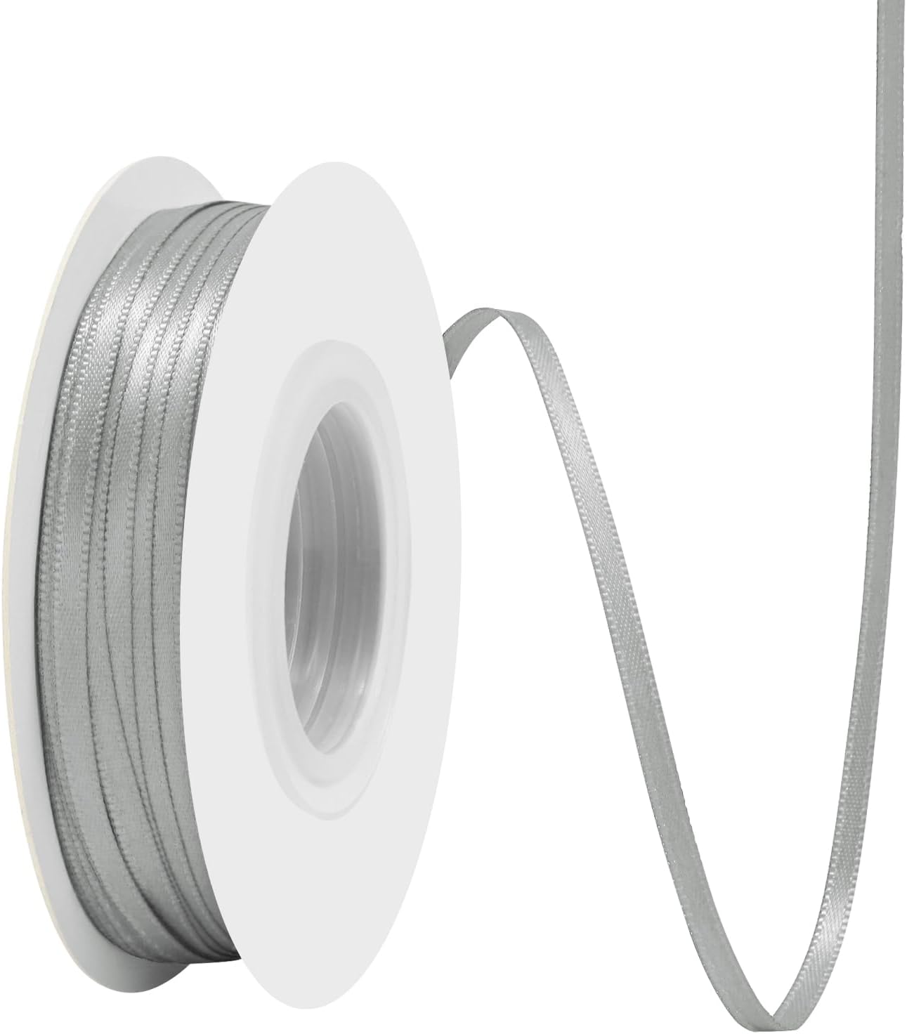 Silver Satin Ribbon 1/8" X 50 Yards Solid Color Double Faced Ribbons Perfect for Crafts Wedding Decor Bow Making Arts Sewing and More