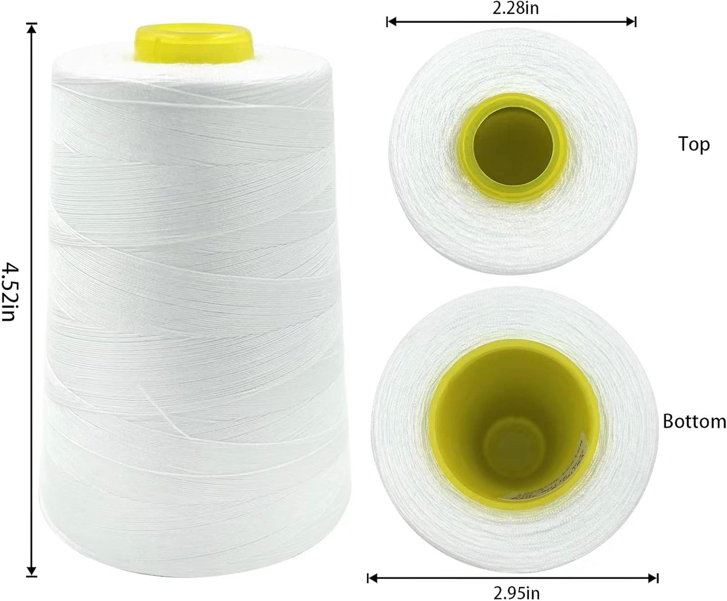 Tortoise 4 Cones of 3000 Yards Each Spool Thread for All Purpose, Serger, Overlock, Quilting, Sewing Machine - 100% Polyester - 20S/2 White