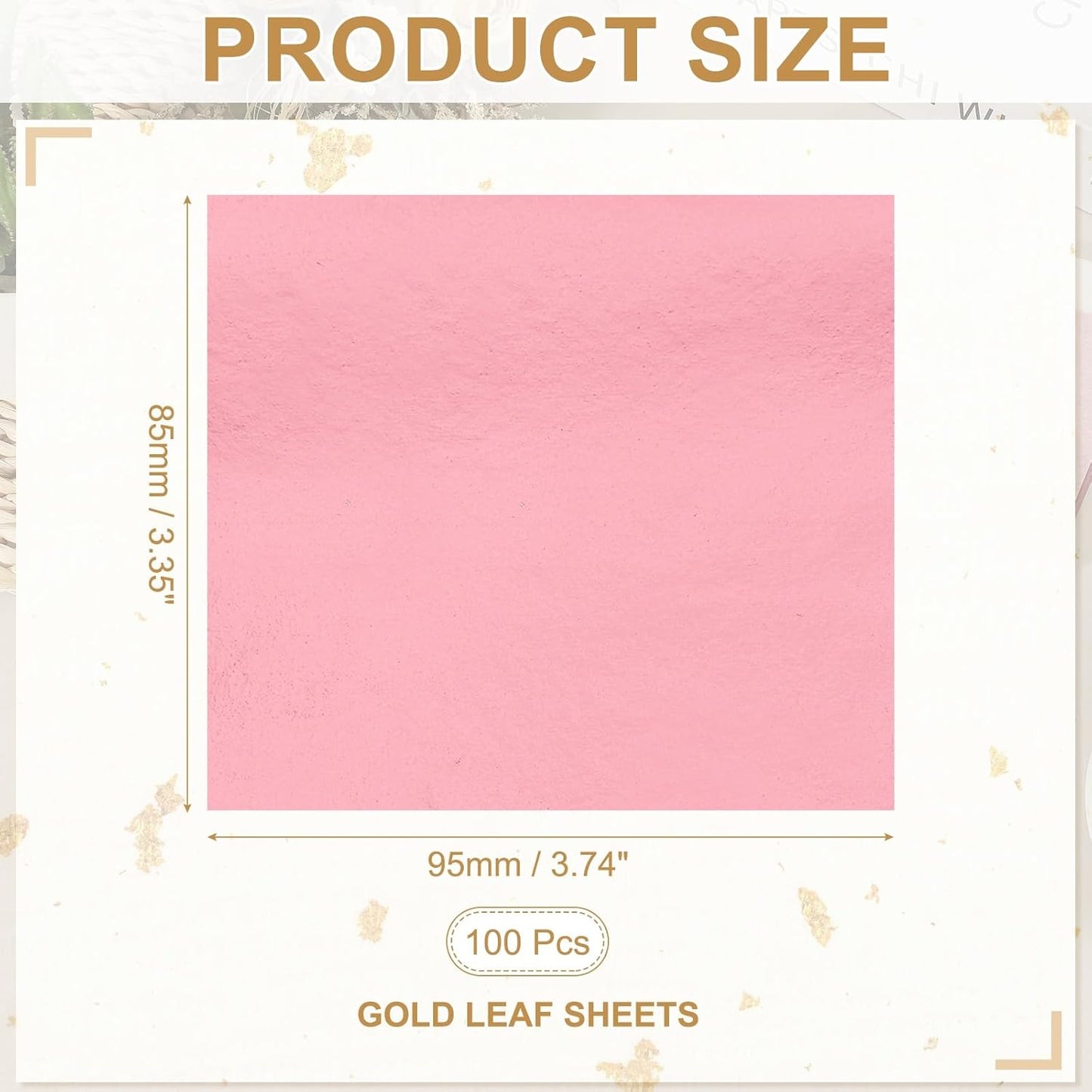 PATIKIL Gold Leaf Sheets for Art 3.7" x 3.4", 100 Pcs Gold Foil Sheet Metallic Leaf Papers for DIY Crafts Resin Furniture Nails Paintings Home Decoration, Light Pink
