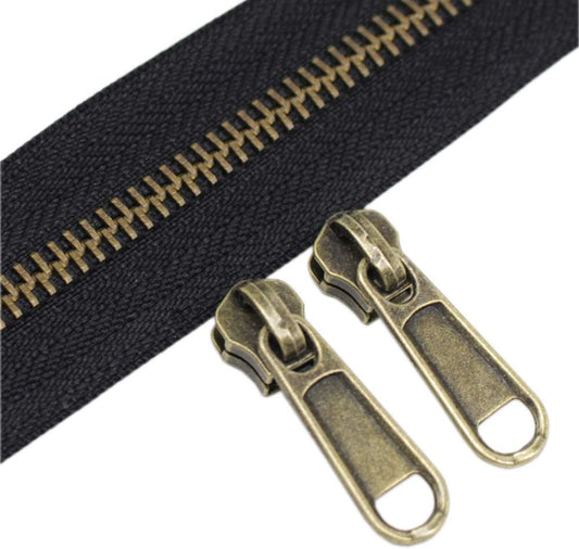 YaHoGa #5 Metal Zippers by The Yard Bulk 4 Yards + 10 pcs Sliders for Bags DIY Sewing Tailor Crafts (Anti-Brass Teeth)