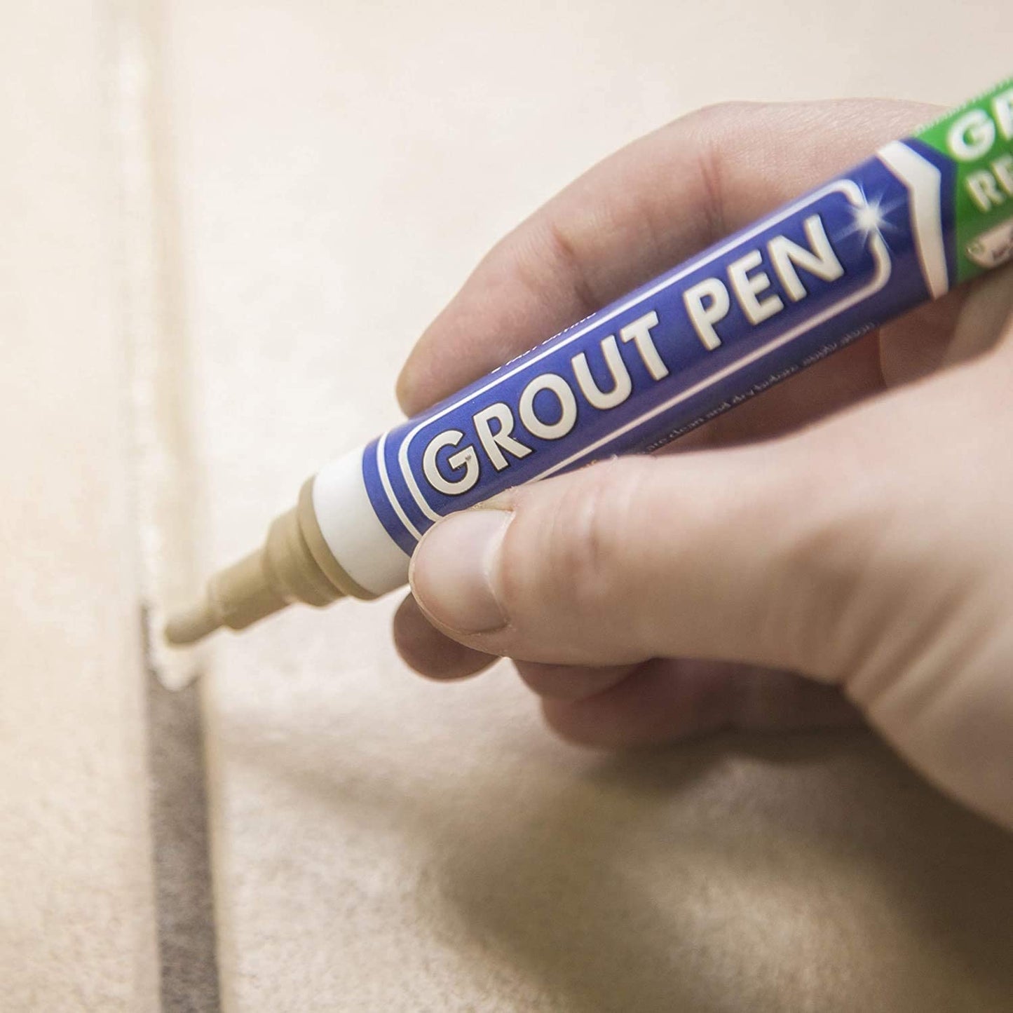 Grout Pen Beige Tile Paint Marker: Waterproof Grout Paint, Tile Grout Colorant and Sealer Pen - Beige, Narrow 5mm Tip (7mL)