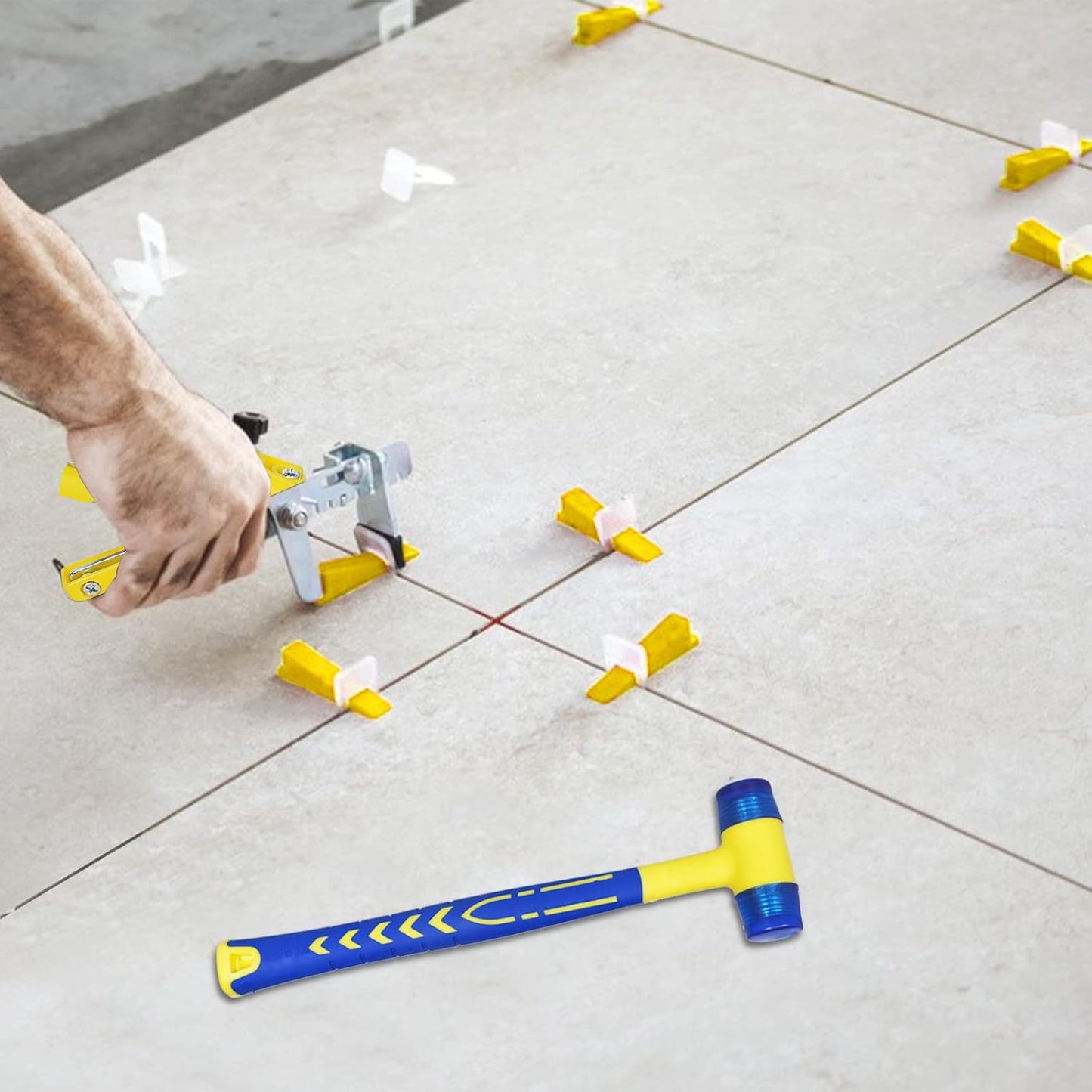 Tile Leveling System with Tile Plier 600Pcs Piece Tile Spacers Clips 200Pcs Piece Reusable Wedges and 1 Rubber Mallet Tile Tools Set for Stone Installation (1/16"(1.5 mm)