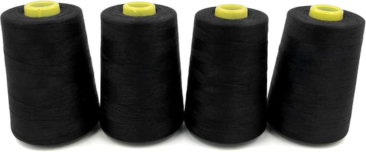 Tortoise 4 Cones of 3000 Yards Each Spool Thread for All Purpose Sewing, Serger, Overlock, Quilting, Machine - 100% Polyester - 20S/2 Black