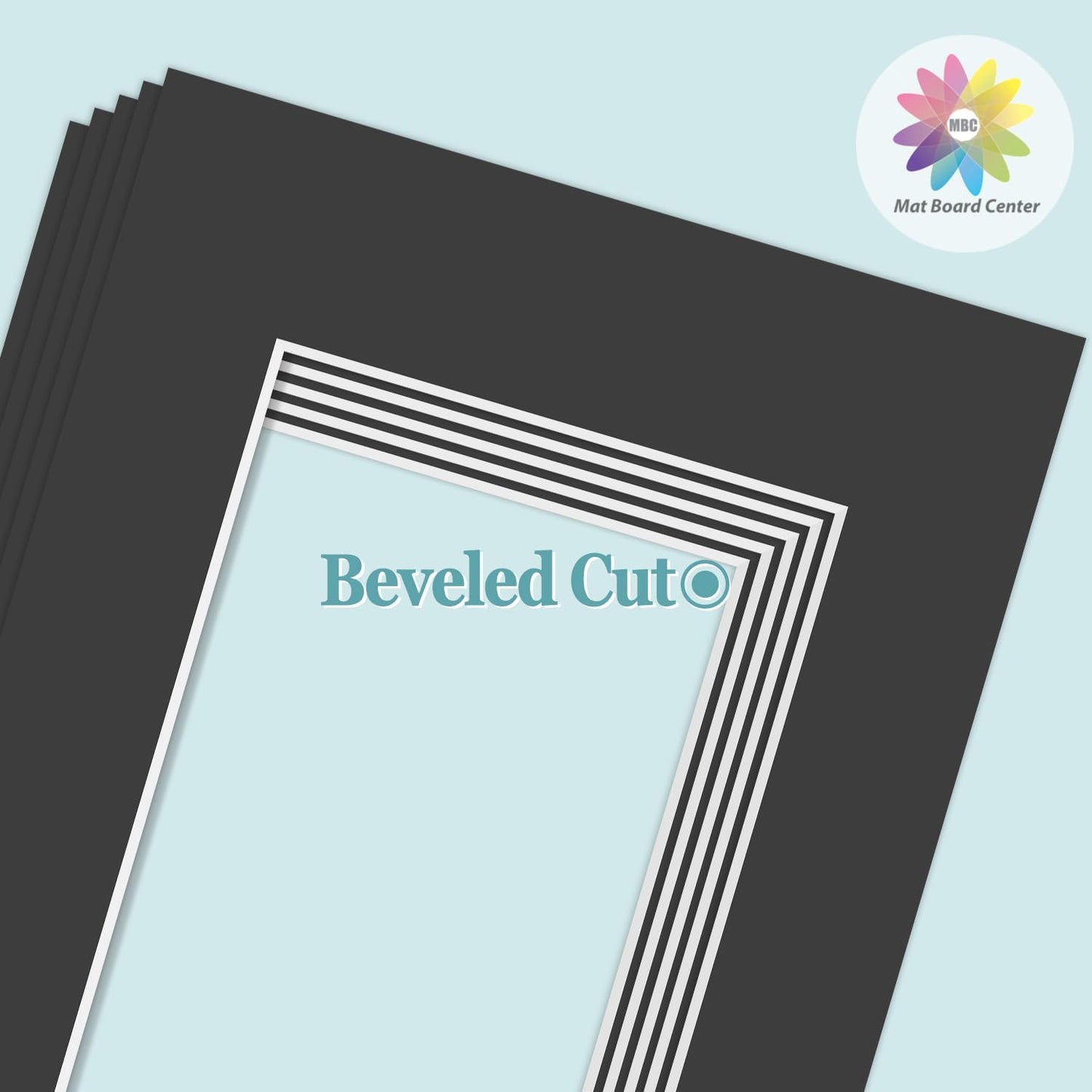 MBC Mat Board Center, 5 Pack 11X14 for 8X12 Black Picture Mats Frame Mattes, Bevel Cut, Acid Free, 4-Ply Thickness