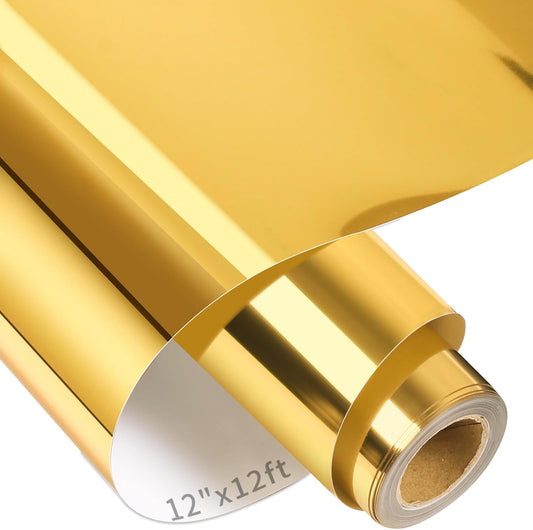VINYL FROG Metallic Foil HTV Vinyl Roll 12" x12ft Gold Chrome Heat Transfer Vinyl Iron on Vinyl Easy to Cut & Weed DIY Heat Press Design for T-Shirts