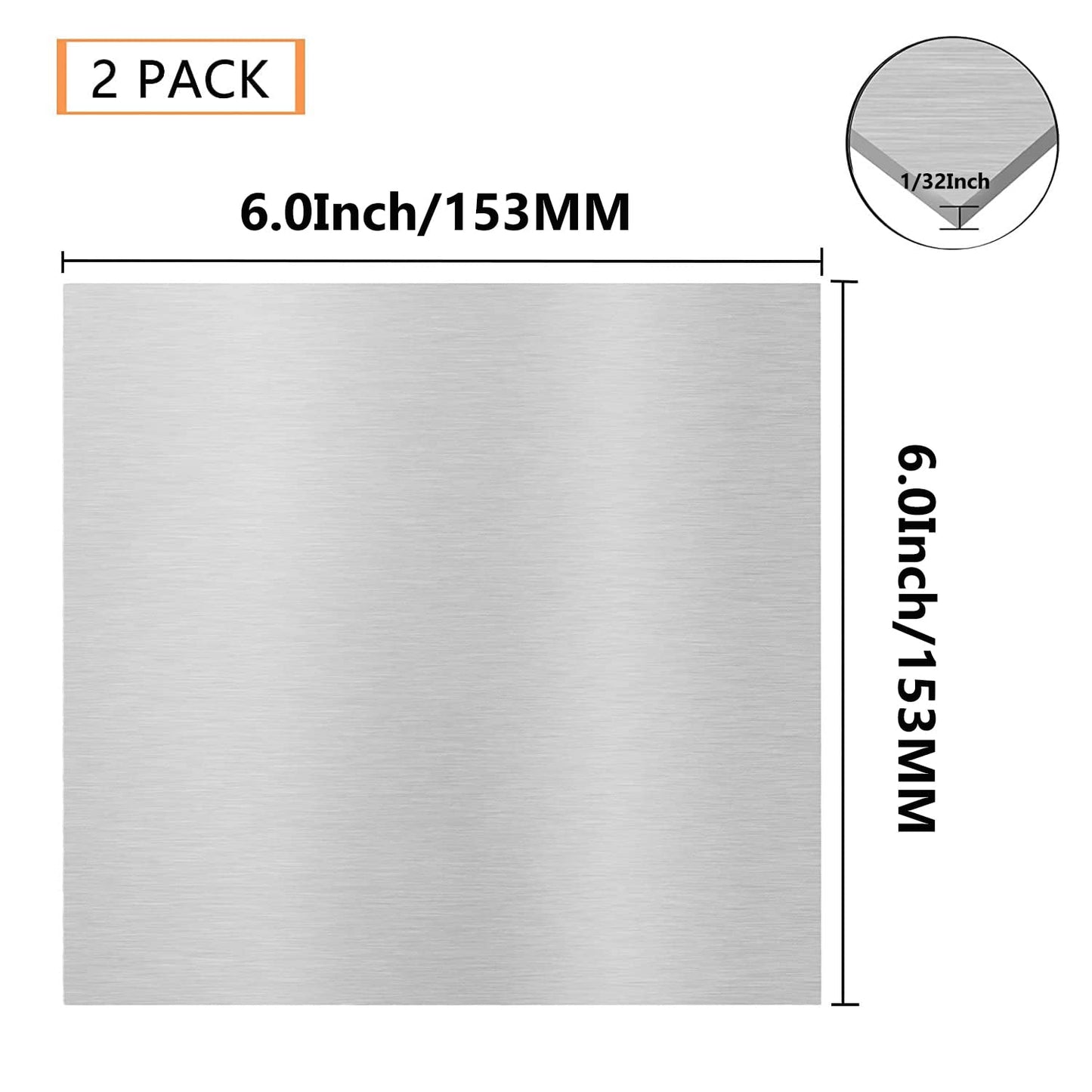 2Pack 6061 T651 Aluminum Sheet Metal 6 x 6 x 1/32 (0.0315”) Inch Flat Plain Aluminum Plate Covered with Protective Film, Heat Treatable Rectangle Aluminum Metal Plate for Crafting, DIY, 0.8mm Thick