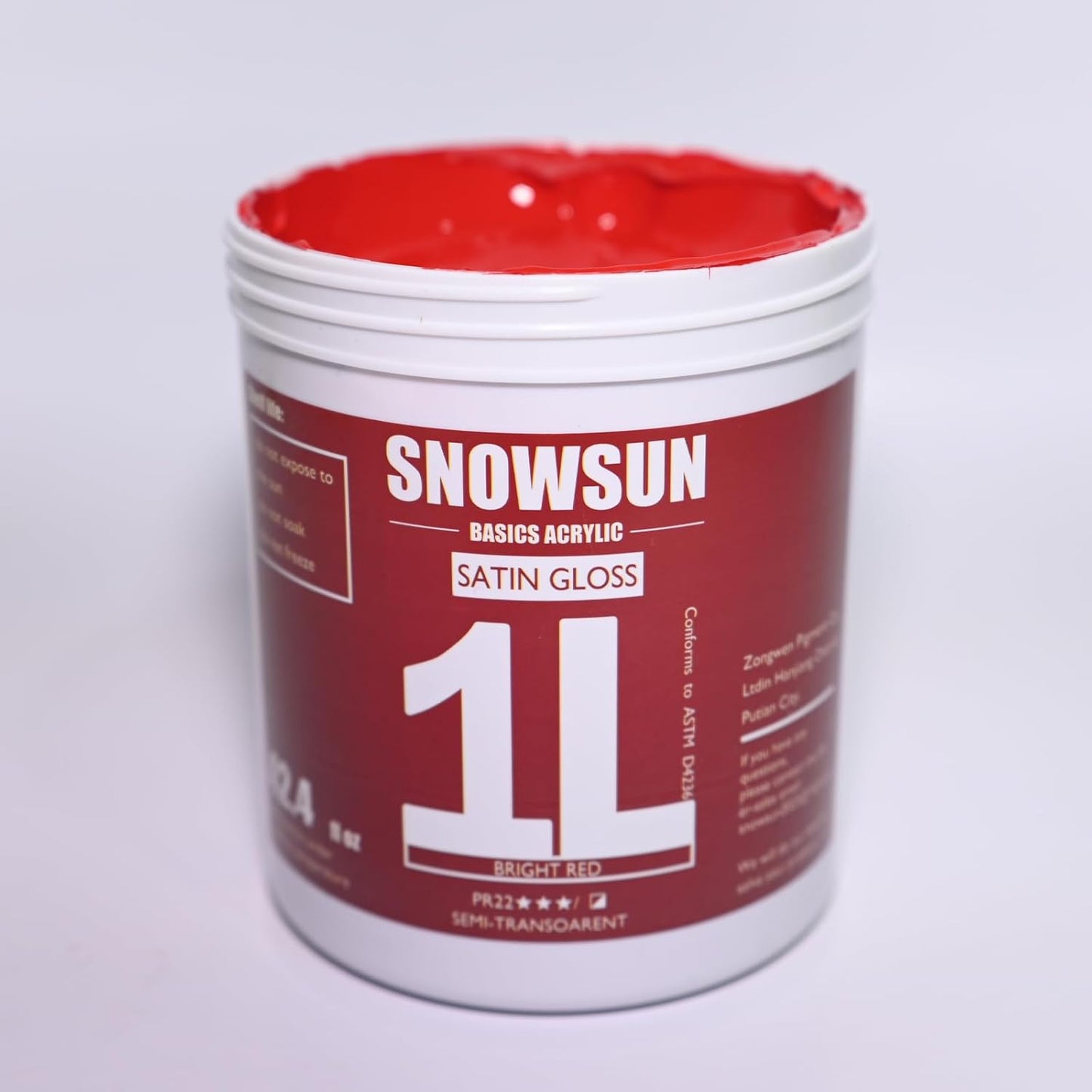 SNOWSUN Red Acrylic Paints, Large Bulk Heavy Body Acrylic Paint (42.4 oz, 1L) - Non Toxic Gloss Thick Art Paint for Multi-Surface, Canvas Wood Ceramic and Leather, Stone Craft, for Artists & Beginners