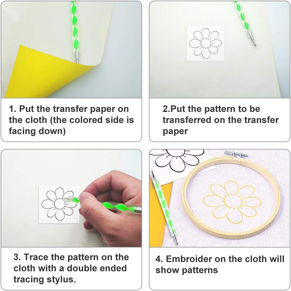 120pcs A4 Transfer Paper with 5pcs Embossing Stylus,Tracing Paper Copy Paper Carbon Water-Soluble Transfer Paper for Transfer Pattern on Fabric,Wood,Cross Stitch Cloth,Paper, Hand Painting