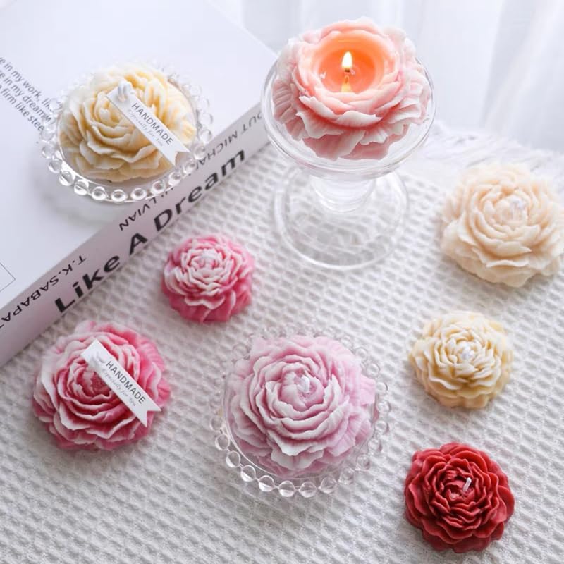 8Pcs Rose Flower Tulip Peony Heart Candle Soap Wax Mold Valentine Day Silicone for Small Butter Candles Chocolate Making Molds Silicones Shapes Moldes De Rosas Silicona para Velas