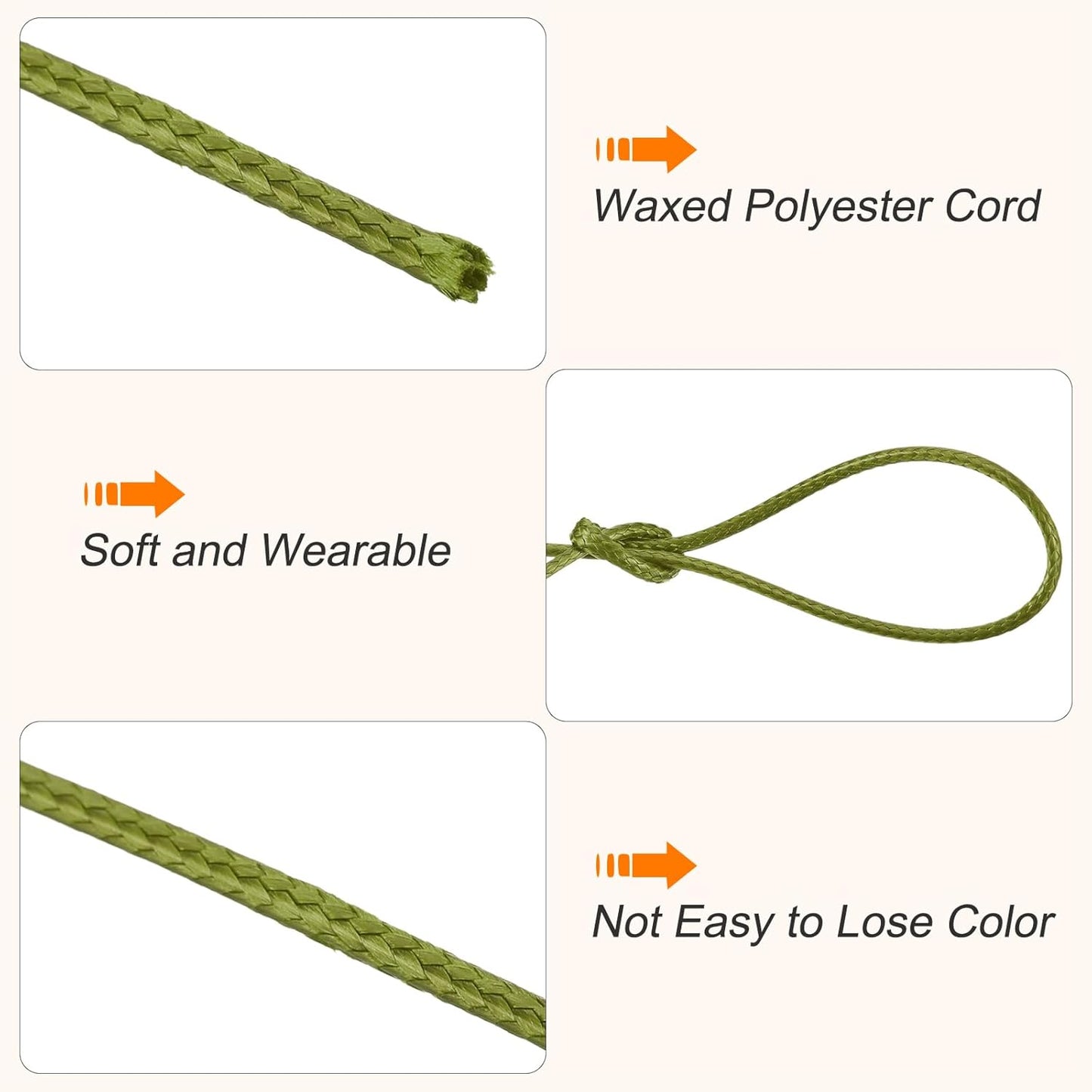 MECCANIXITY Waxed Cord 0.8mm Waxed Polyester Cord 175 Yard Wax String for Bracelet Making,Necklaces, Beading,Jewelry Making and DIY Crafts(Olive Green)