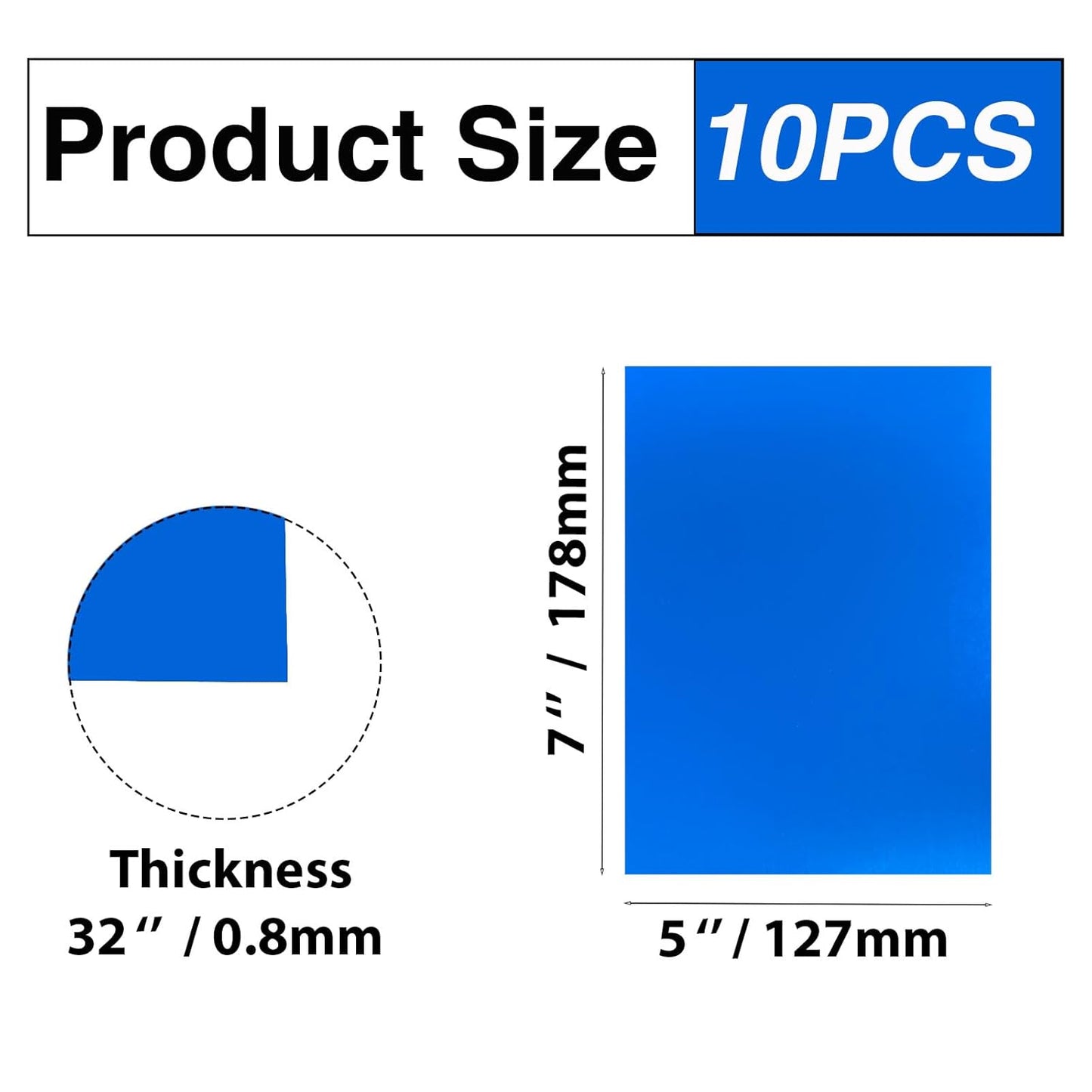 10Pcs Blue Anodized Aluminum Sheet 5" x 7" x 1/32" (0.8mm) Corrosion-Resistant Metal Plates for Laser Engraving, DIY Crafting, Sign Making, Home Decor