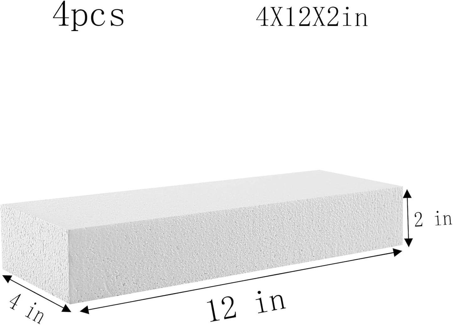 AMZQNART 4pcs Craft Foam Blocks 4×12×2in Polystyrene Blocks, Used for Making Modeling Projects, Flower Arrangements, and DIY School and Home Art Projects, in White Color.