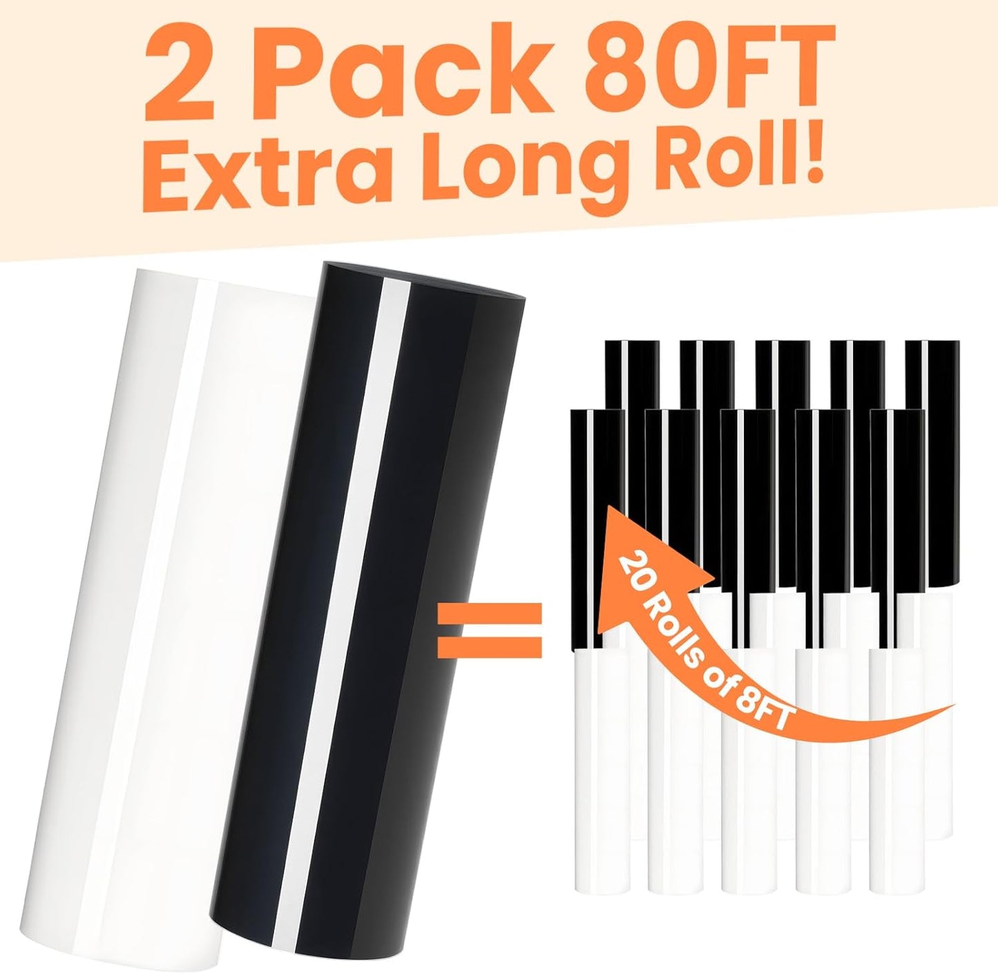 HTVRONT Heat Transfer Vinyl Rolls - 2 Pack 12" x 80ft Black and White HTV for T Shirts, Iron on Vinyl Compatible with Cricut Cutting Machine (White and Black)