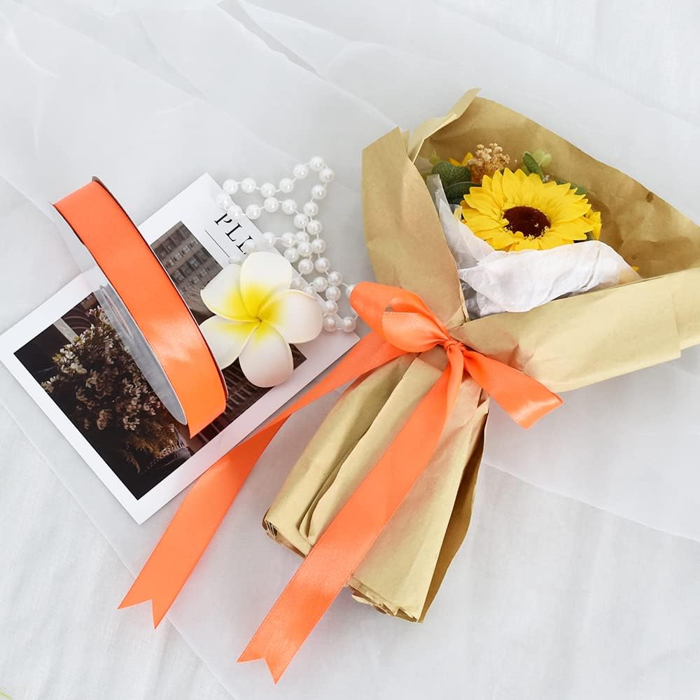 TONIFUL 1 Inch x 100yds Orange Satin Ribbon, Thin Solid Color Satin Ribbon for Gift Wrapping, Crafts, Hair Bows Making, Wedding Party Decoration, Floral Bouquets,Thanksgiving,Halloween