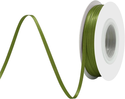 Moss Satin Ribbon 1/8 Inch X 50 Yards Solid Color Double Faced Ribbons Perfect for Crafts Wedding Decor Bow Making Arts Sewing and More