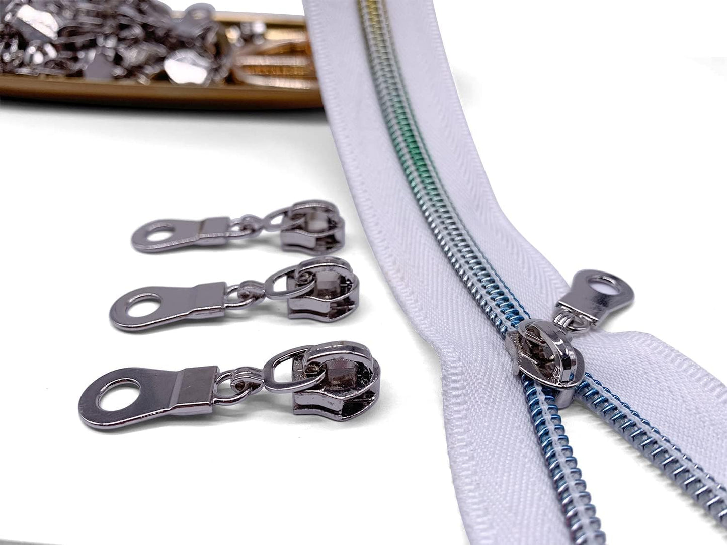 Sawoake 50PCS #5 Silver Metal Handle for Nylon Coil Handle Charm for Purse Handbag Craft Sewing Luggage Bag Bulk