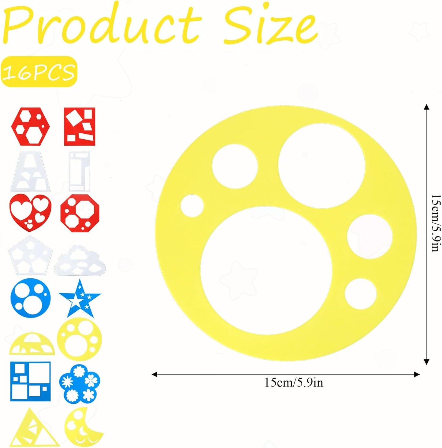 16 PCS Geometric Stencils Template for Kids Children Shapes Drawing Stencils Colorful Simple Drawing Art Painting Template for DIY Craft Toddlers Preschooler Learning Tool (Multicolor, 5.9x5.9 Inch)