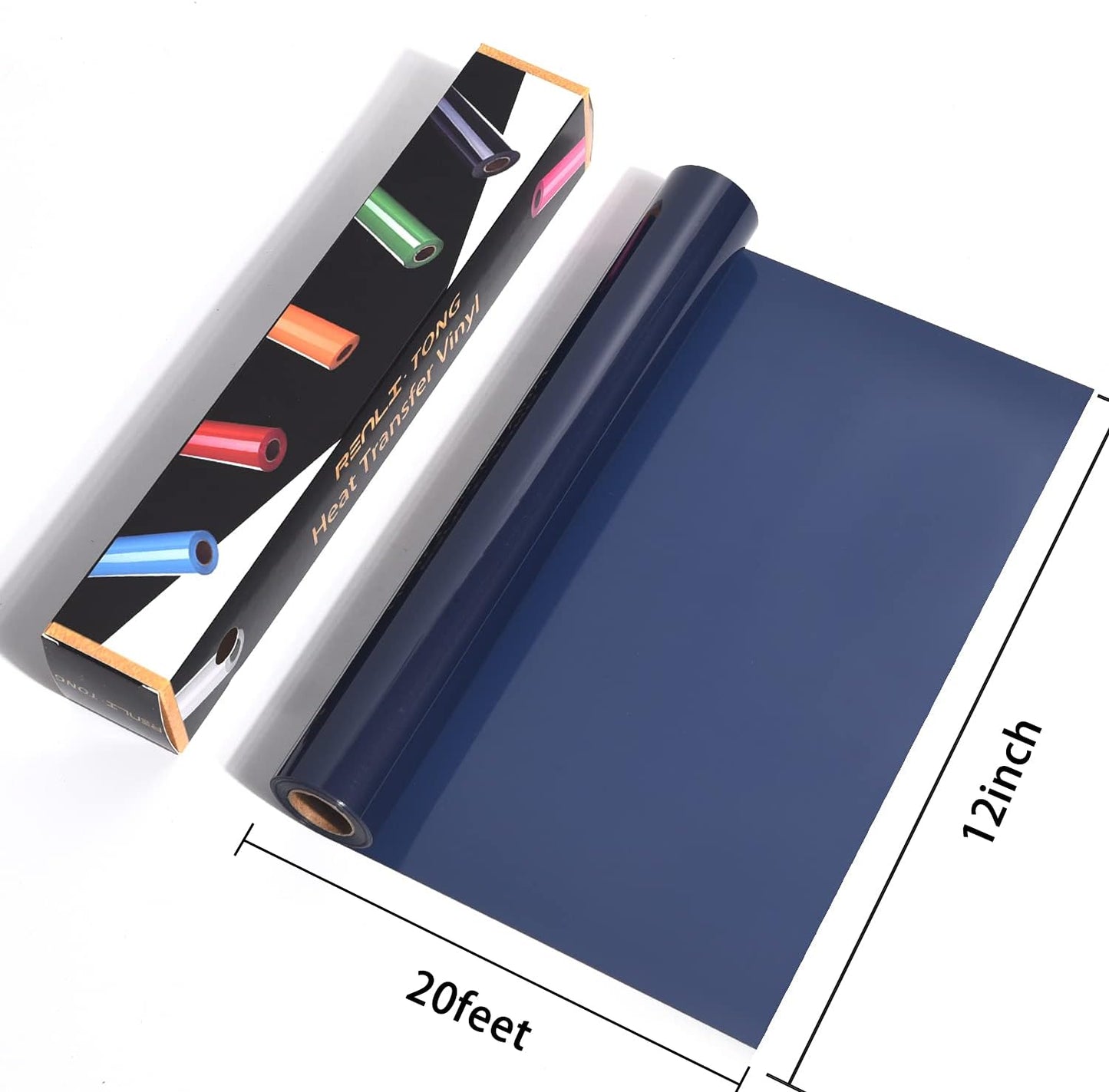 RENLITONG Navy Blue Iron on Vinyl 12Inch by 20ft Roll HTV Heat Transfer Vinyl for T-Shirt HTV Rolls for All Cutter Machine - Easy to Cut & Weed for Heat Transfer Design