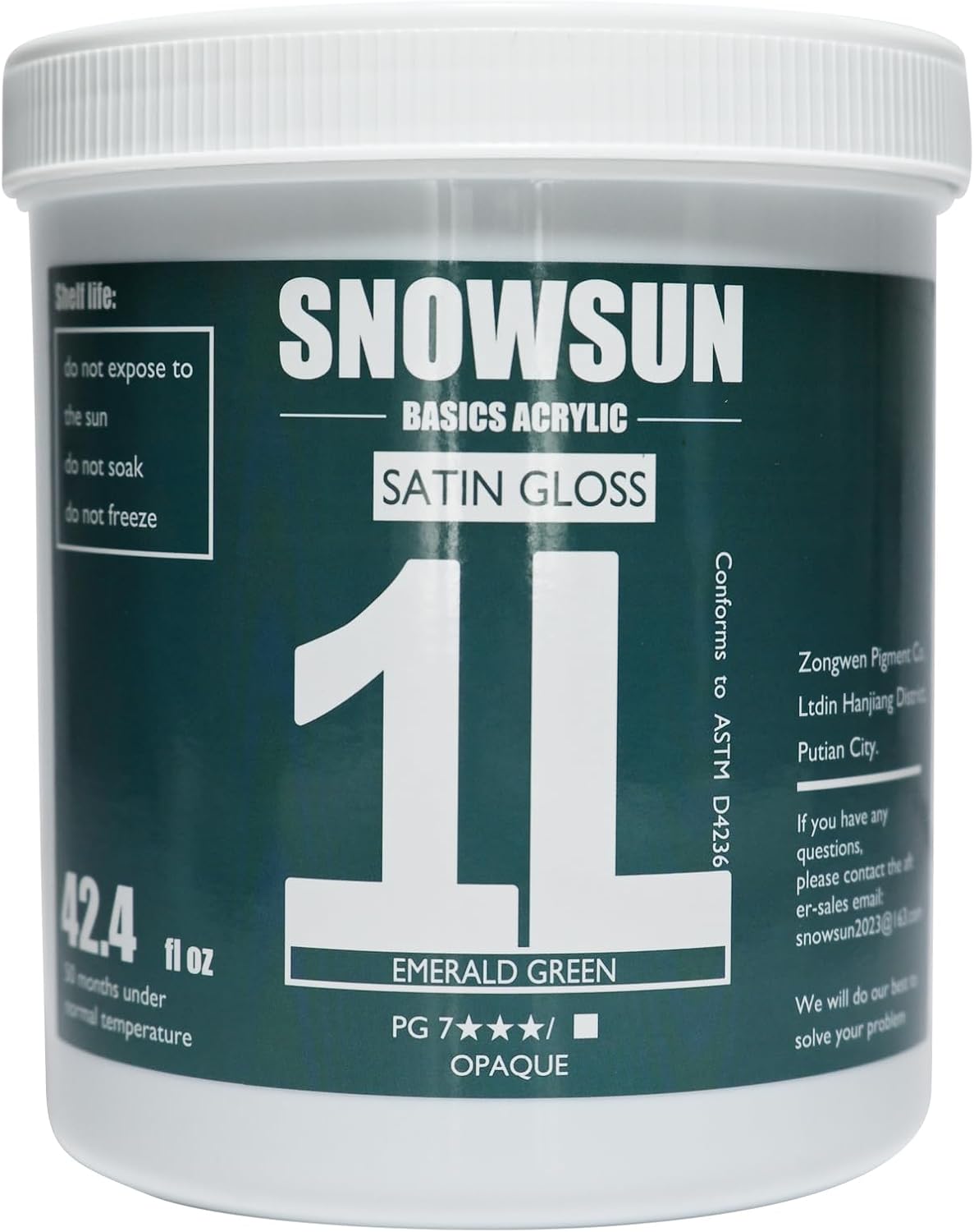 SNOWSUN Emerald Green Acrylic Paints, Large Bulk Heavy Body Acrylic Paint (42.4 oz, 1L) - Non Toxic Gloss Thick Art Paint for Multi-Surface, Ideal for Canvas Wood Ceramic Fabric and Leather, Stone Craft, for Artists & Beginners